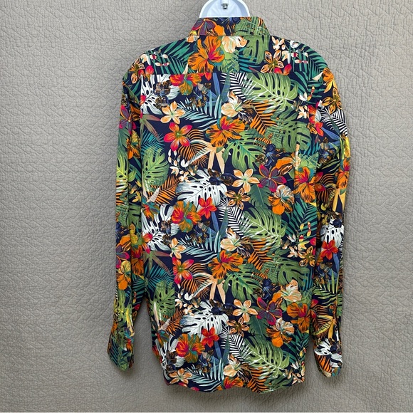 NWOT Paisley & Gray Tropical Print Button Front Shirt Cotton Multi-color XXL - Picture 2 of 9